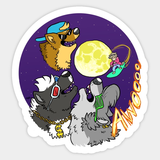 Party wolf moon Sticker by sabaillustration